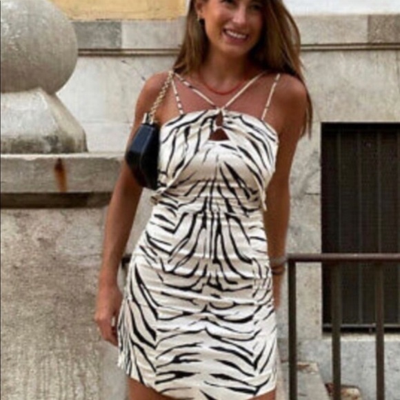 ZARA Zebra print / Animal Print satin mini dress XS NEW - Picture 3 of 12